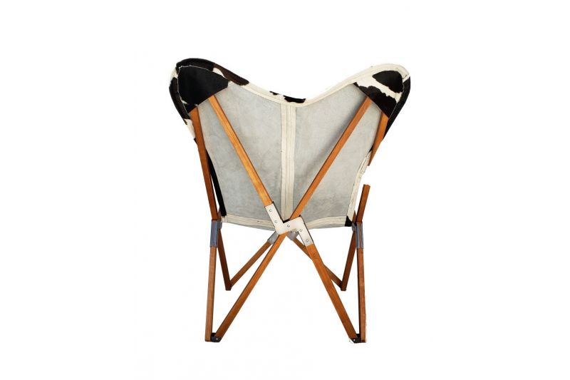 Tripolina cowhide chair, black and white & light mahogany frame 
