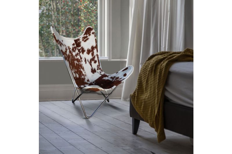 Butterfly 2020 brown and white cowhide chair - chrome frame