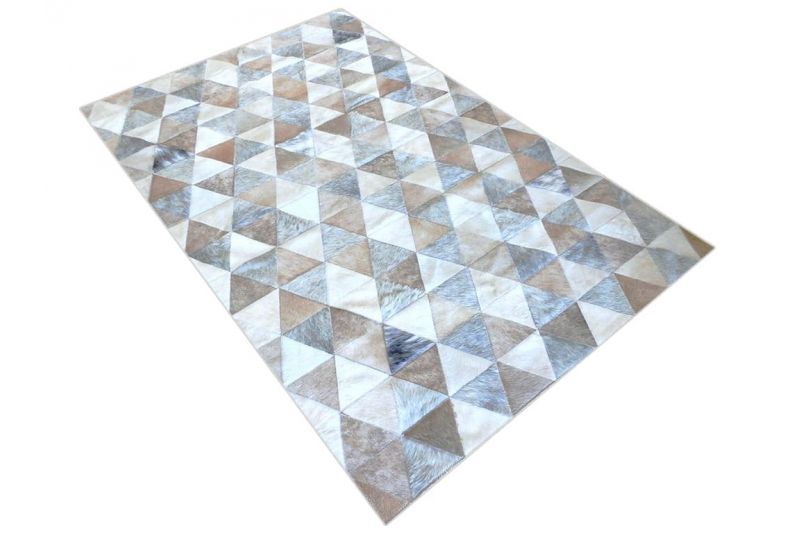 Grey, white and beige triangles cowhide rug