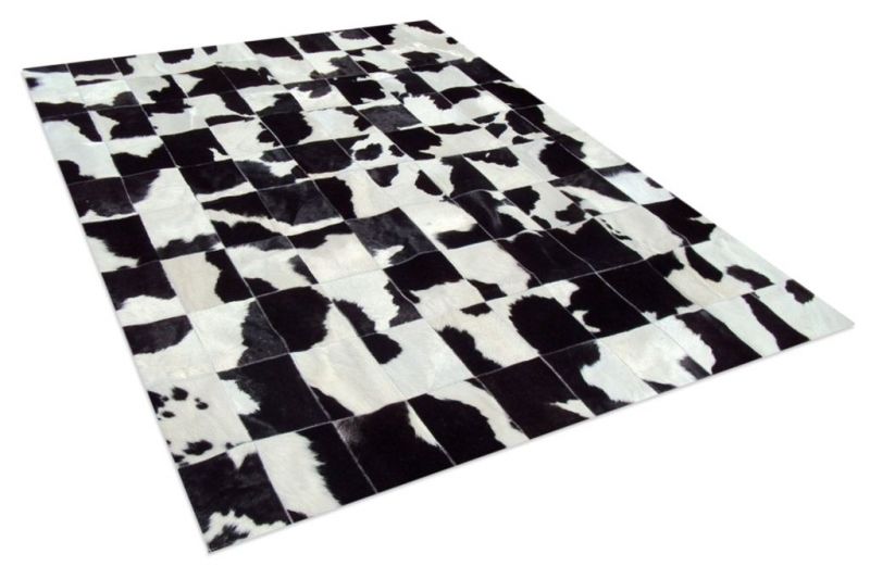 Black And White Rectangles Cowhide Rug, 5 By 8 Rug Size In Cm