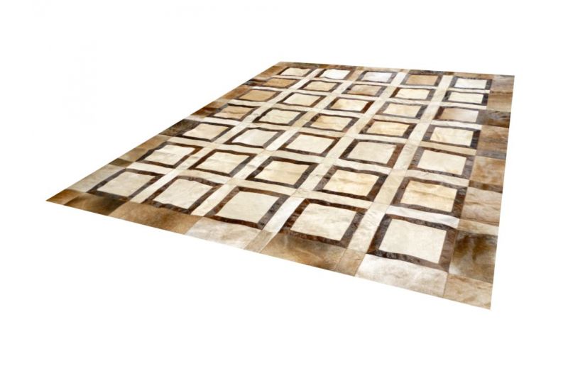 Brown blocks cowhide rug