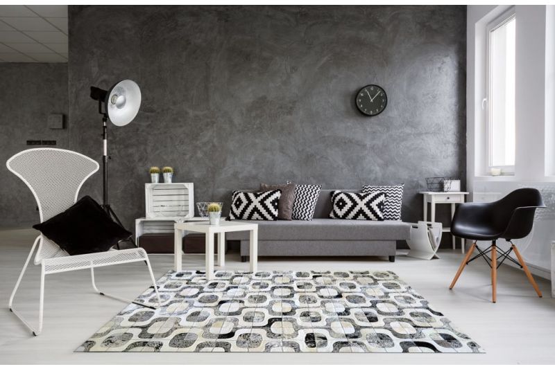 Grey and white roads cowhide rug