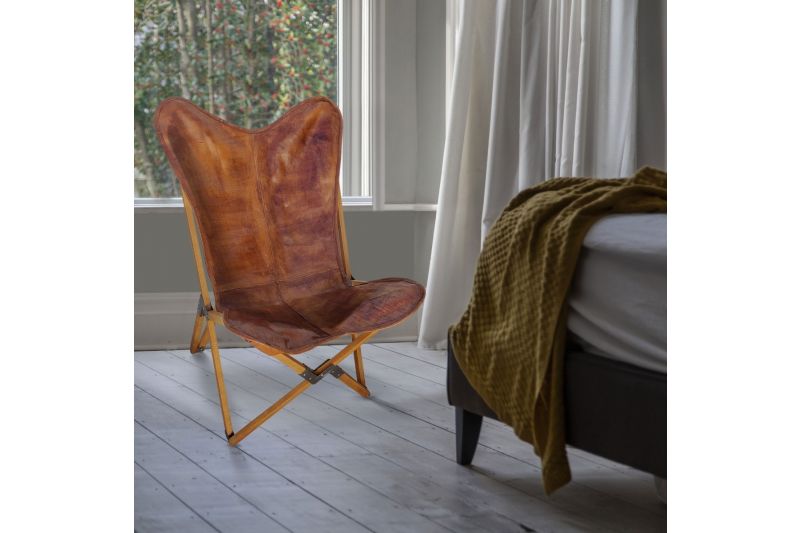 Tripolina cowhide chair, brown leather & natural frame 